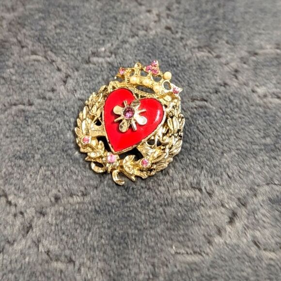 Vtg/Rare 1950s CORO Goldtone, Enamel, Brooche w/ Rhinestone & Seed Pearl Accents - Picture 7 of 13